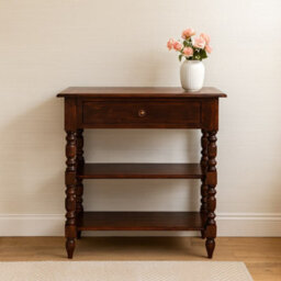 Matteo Solid Mango Wood Occasional Table With Drawer & Shelves - Dark Brown - thumbnail 1