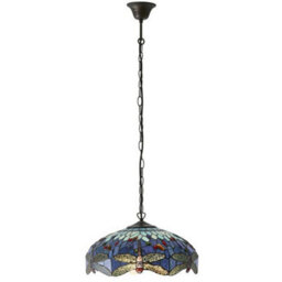 Tiffany Glass Hanging Ceiling Pendant Light Blue Dragonfly 3 Lamp Shade I00109