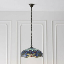 Tiffany Glass Hanging Ceiling Pendant Light Blue Dragonfly 3 Lamp Shade I00109 - thumbnail 5