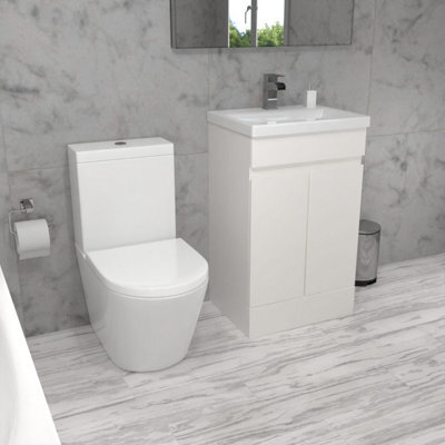 Nes Home Alaska 500mm White Freestanding Basin Vanity & Close Coupled Toilet - image 1