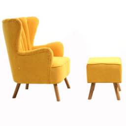 Living And Home Wing Back Armchair With Footstool Set, Yellow 1 Seater Upholstered Sofa Chair With Lumbar Pillow - thumbnail 5
