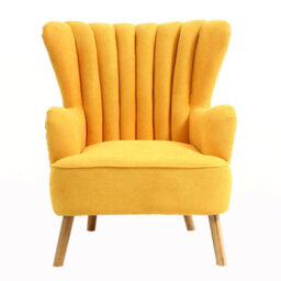 Living And Home Wing Back Armchair With Footstool Set, Yellow 1 Seater Upholstered Sofa Chair With Lumbar Pillow - thumbnail 3