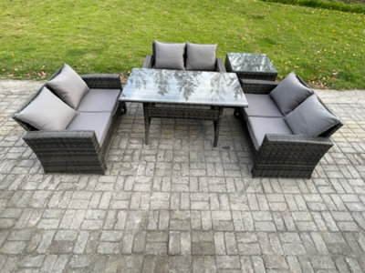 Fimous 6 Seater Rattan Wicker Garden Furniture Patio Conservatory Sofa Set Indoor Outdoor With Dining Table For Garden - image 1