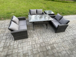 Fimous 6 Seater Rattan Wicker Garden Furniture Patio Conservatory Sofa Set Indoor Outdoor With Dining Table For Garden - thumbnail 2