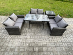 Fimous 6 Seater Rattan Wicker Garden Furniture Patio Conservatory Sofa Set Indoor Outdoor With Dining Table For Garden - thumbnail 1
