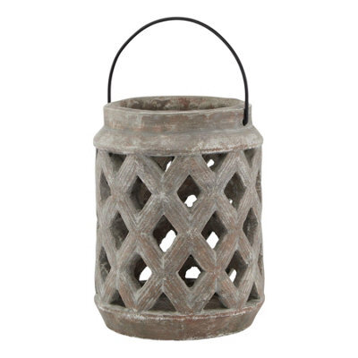 Hill Interiors Siena Lattice Lantern Brown (23Cm X 17Cm X 17Cm) - image 1