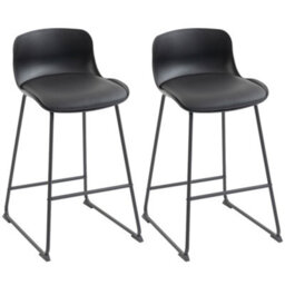 Homcom Modern Bar Stools Set Of 2, Pu Leather Upholstered Barstools, Black - thumbnail 2