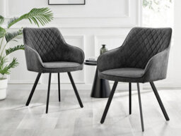 Furniturebox Uk Koko Oak Effect Round Dining Table & 4 Dark Grey Falun Black Leg Chairs - thumbnail 7