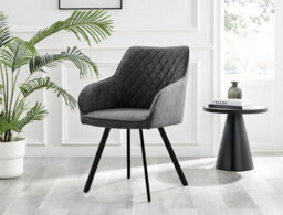 Furniturebox Uk Koko Oak Effect Round Dining Table & 4 Dark Grey Falun Black Leg Chairs - thumbnail 8