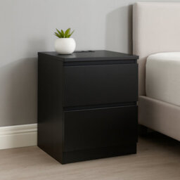 Home Treats Set Of 2 Bedside Tables Black 2 Drawer Nightstand Table With 2 Uk Plugs Usb A And Usb C Chest Of Drawers 2M Cable - thumbnail 2