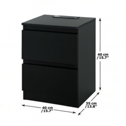 Home Treats Set Of 2 Bedside Tables Black 2 Drawer Nightstand Table With 2 Uk Plugs Usb A And Usb C Chest Of Drawers 2M Cable - thumbnail 4
