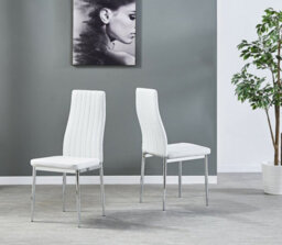 Furnizone UK Set Of 2 Dining Chairs - Monza Modern Dining Chairs - White Faux Leather Chrome Legs Dining Chairs - Kitchen Dining Room Chairs