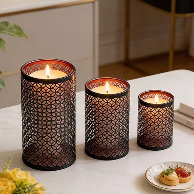 Set Of 3 Metal Candle Holders Hollow Decorative Candle Stands - image 1