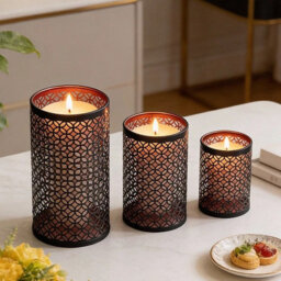 Set Of 3 Metal Candle Holders Hollow Decorative Candle Stands - thumbnail 1
