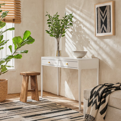 Wyld Haus De Gaulle White Wood Grain Two-Drawer Desk With Brass Knobs - image 1