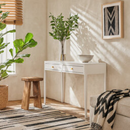 Wyld Haus De Gaulle White Wood Grain Two-Drawer Desk With Brass Knobs - thumbnail 1