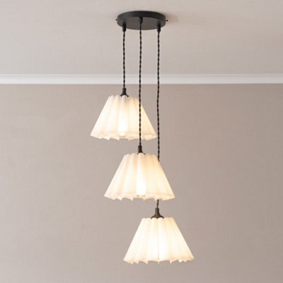 Valuelights Lauren White Pleated Shade 3 Drop Cluster Matte Black Ceiling Pendant Light - image 1