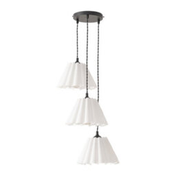 Valuelights Lauren White Pleated Shade 3 Drop Cluster Matte Black Ceiling Pendant Light - thumbnail 2