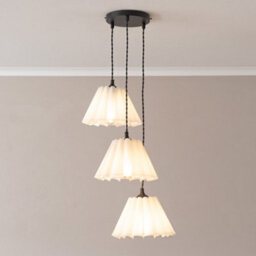 Valuelights Lauren White Pleated Shade 3 Drop Cluster Matte Black Ceiling Pendant Light - thumbnail 1