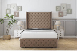 "Sloomy Arundel Mink Plush Bed Frame With Mattress With 50""  Upholstered Wingback Headboard 4'6 Double" - thumbnail 1