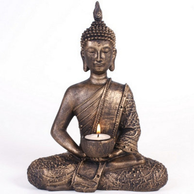 Something Different Sitting Thai Buddha Tealight Holder Brown/gold (One Size)