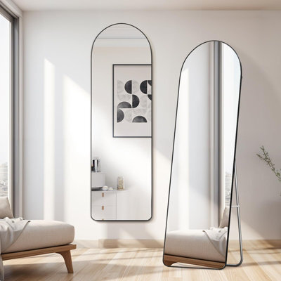 Living And Home Black Modern Household Arched Metal Floor Mirror, 50Cm (W) X 160Cm (H) - image 1