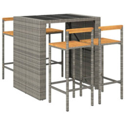 Berkfield 5 Piece Garden Bar Set Grey Poly Rattan& Solid Wood Acacia - thumbnail 3