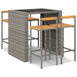 Berkfield 5 Piece Garden Bar Set Grey Poly Rattan& Solid Wood Acacia - thumbnail 2
