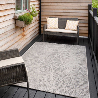 Loomed Grey Distressed Diamond Textured Woven Flatweave Hardwearing Indoor Outdoor Area Rug 120X170Cm - image 1