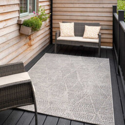 Loomed Grey Distressed Diamond Textured Woven Flatweave Hardwearing Indoor Outdoor Area Rug 120X170Cm - thumbnail 1