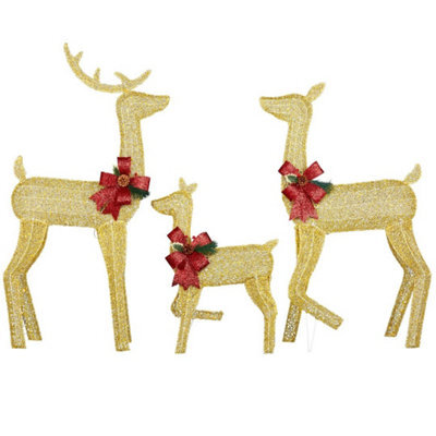 Set Of 3 Led Lighted Christmas Deer Family Set Outdoor Reindeer Decoration Gold - image 1