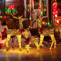 Set Of 3 Led Lighted Christmas Deer Family Set Outdoor Reindeer Decoration Gold - thumbnail 5