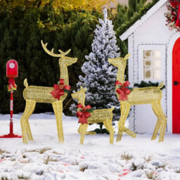 Set Of 3 Led Lighted Christmas Deer Family Set Outdoor Reindeer Decoration Gold - thumbnail 6