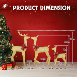 Set Of 3 Led Lighted Christmas Deer Family Set Outdoor Reindeer Decoration Gold - thumbnail 2