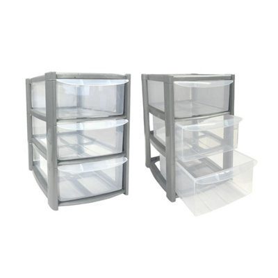 3 Drawer Mini Silver Plastic Tower Storage Compact, Stylish & Functional Organizer For Desktop, Home, Office, Or School - image 1