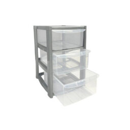 3 Drawer Mini Silver Plastic Tower Storage Compact, Stylish & Functional Organizer For Desktop, Home, Office, Or School - thumbnail 3