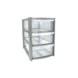 3 Drawer Mini Silver Plastic Tower Storage Compact, Stylish & Functional Organizer For Desktop, Home, Office, Or School - thumbnail 2