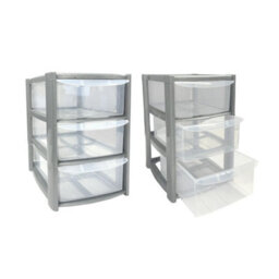 3 Drawer Mini Silver Plastic Tower Storage Compact, Stylish & Functional Organizer For Desktop, Home, Office, Or School