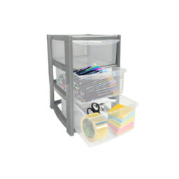 3 Drawer Mini Silver Plastic Tower Storage Compact, Stylish & Functional Organizer For Desktop, Home, Office, Or School - thumbnail 5