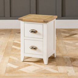 The Furniture Market Cheshire Cream Painted Slim 2 Drawer Bedside Table With Limed Oak Top, Stylish Chrome Handles, Compact Design For Small Spaces - thumbnail 5