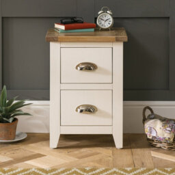 The Furniture Market Cheshire Cream Painted Slim 2 Drawer Bedside Table With Limed Oak Top, Stylish Chrome Handles, Compact Design For Small Spaces