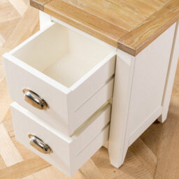 The Furniture Market Cheshire Cream Painted Slim 2 Drawer Bedside Table With Limed Oak Top, Stylish Chrome Handles, Compact Design For Small Spaces - thumbnail 6