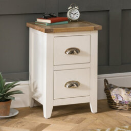 The Furniture Market Cheshire Cream Painted Slim 2 Drawer Bedside Table With Limed Oak Top, Stylish Chrome Handles, Compact Design For Small Spaces - thumbnail 2