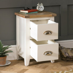 The Furniture Market Cheshire Cream Painted Slim 2 Drawer Bedside Table With Limed Oak Top, Stylish Chrome Handles, Compact Design For Small Spaces - thumbnail 3
