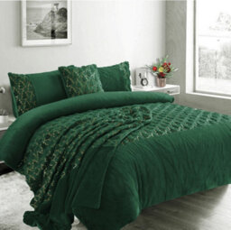 Homes & Linen Teddy Fleece Christmas Tree Green Duvet Cover Set Soft Plush Festive Winter Bedding Set