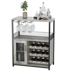Tall Wine Bar Rack Cabinet Adjustable Shelves Glass Cup Holder - thumbnail 8