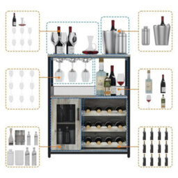 Tall Wine Bar Rack Cabinet Adjustable Shelves Glass Cup Holder - thumbnail 3