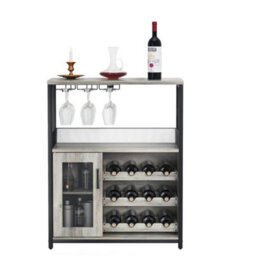 Tall Wine Bar Rack Cabinet Adjustable Shelves Glass Cup Holder - thumbnail 7