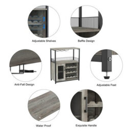 Tall Wine Bar Rack Cabinet Adjustable Shelves Glass Cup Holder - thumbnail 5