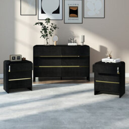 Melody Maison Black Chest Of Drawers And Pair Of 3 Drawer Bedside Tables - Meridian Black Range - thumbnail 3